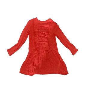 TOMMY HILFIGER Girls Coral-Red Ruffle Front Dress Size 10 Braided Detail